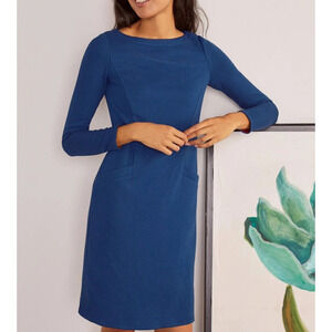 Boden Ingrid Jacquard Shift Dress Size US 4 L Tall Blue Pockets Stretch Office